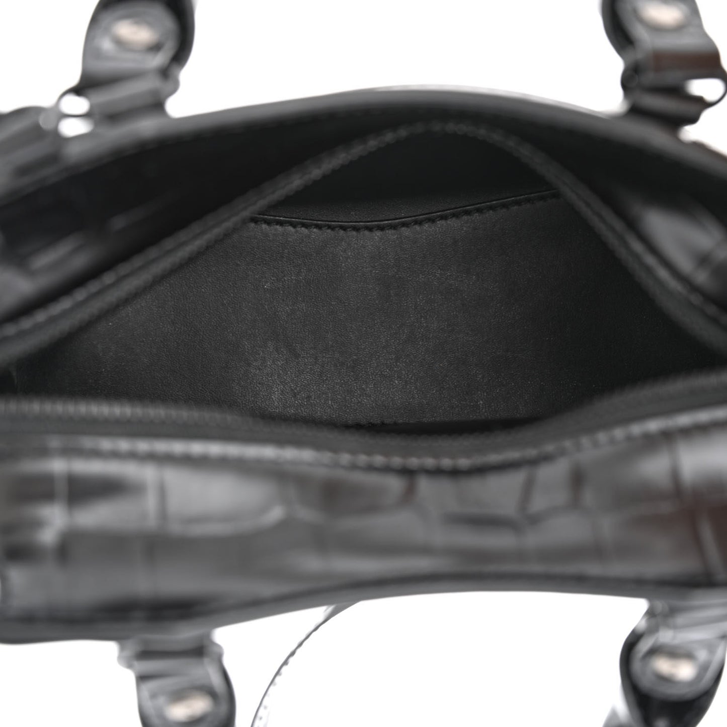 Semi Shiny Calfskin Crocodile Embossed Neo Classic Black Hardware Mini City Black