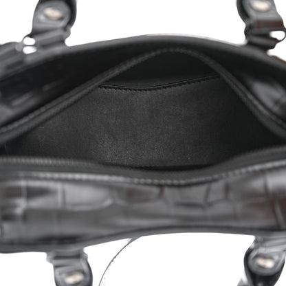 Balenciaga Semi Shiny Calfskin Crocodile Embossed Neo Classic Black Hardware Mini City Black 5 of 12