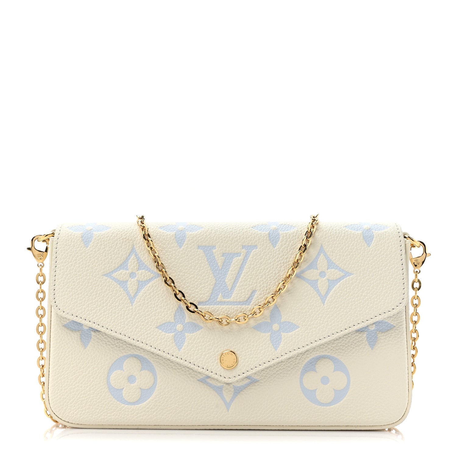 Louis Vuitton Empreinte Monogram Giant By The Pool Felicie Pochette Chain Wallet  Latte Candy Blue 1 of 12