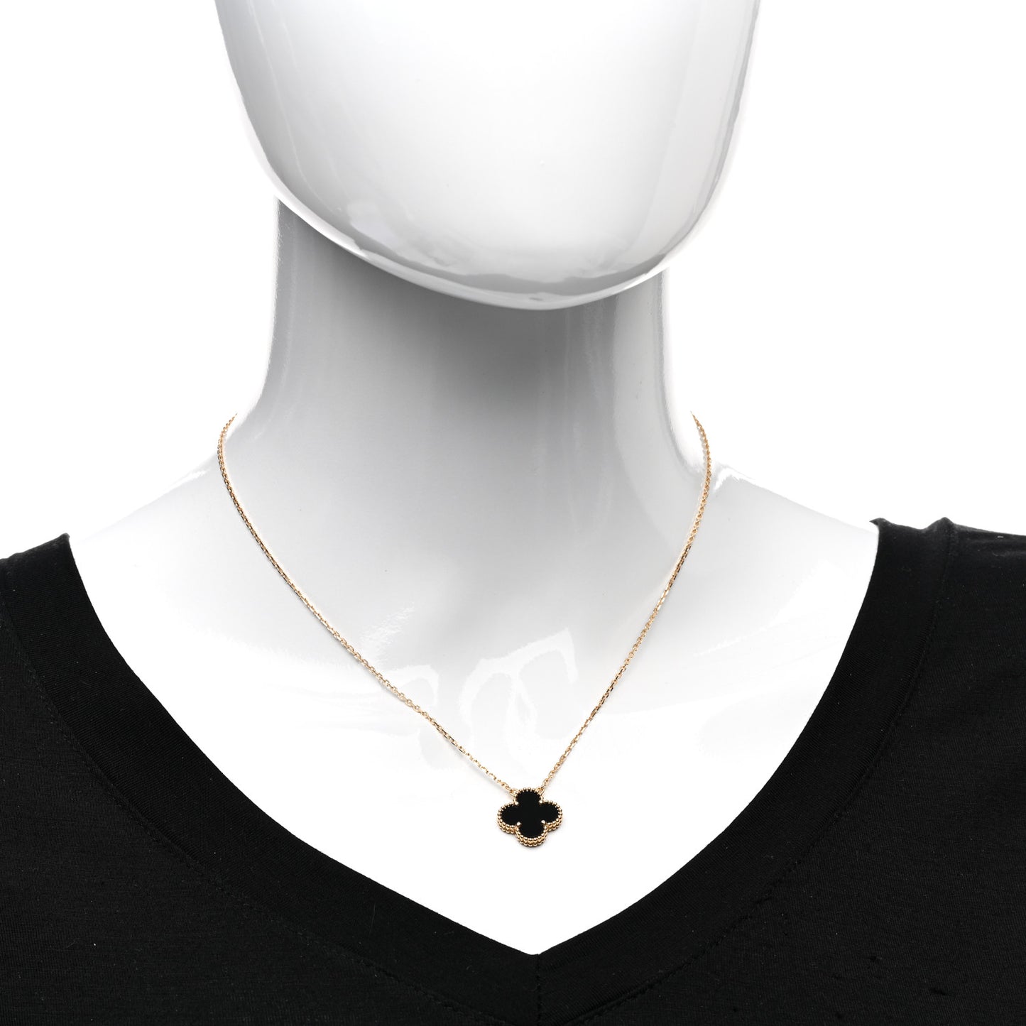 18K Yellow Gold Black Onyx Vintage Alhambra Pendant Necklace