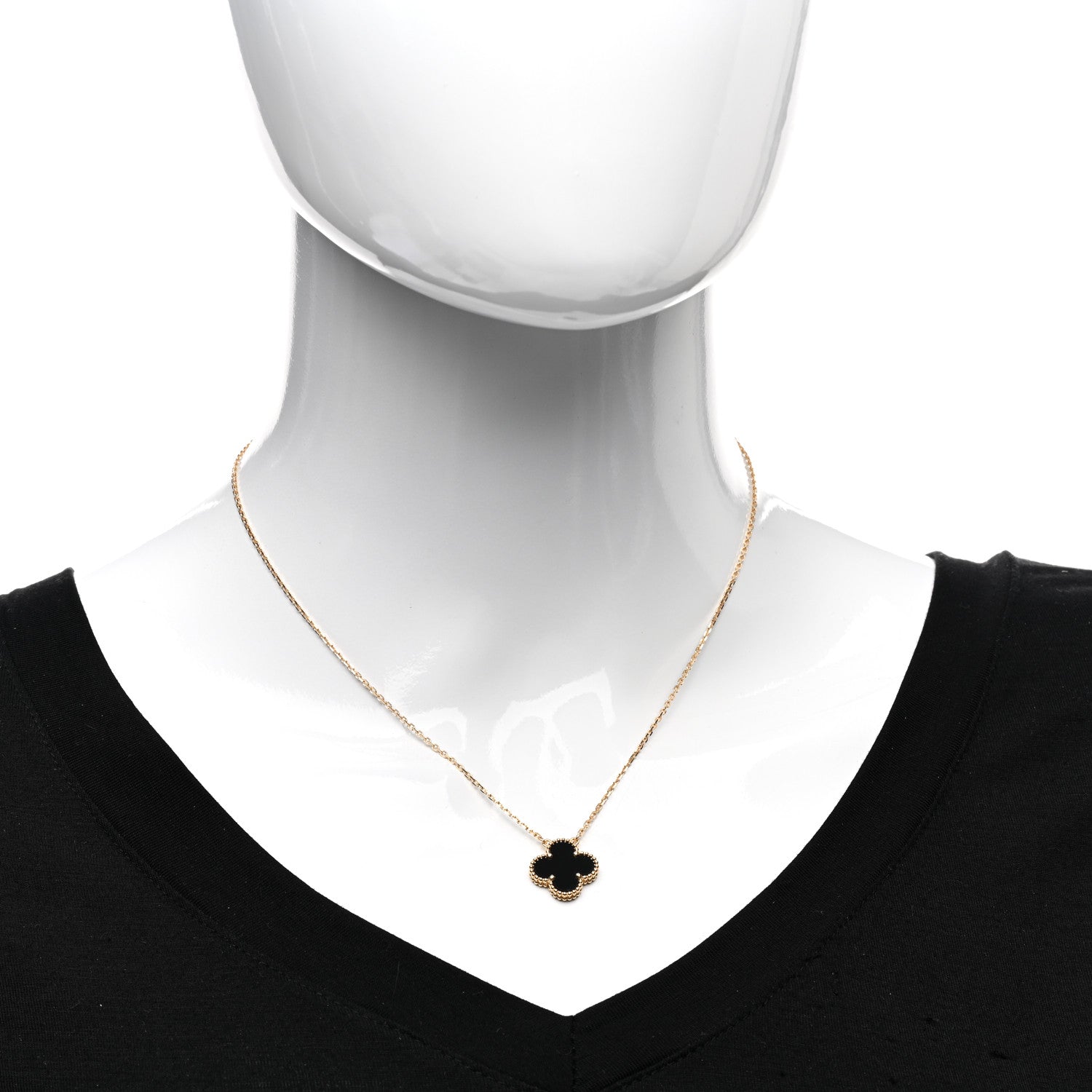 Van Cleef & Arpels 18K Yellow Gold Black Onyx Vintage Alhambra Pendant Necklace 2 of 6