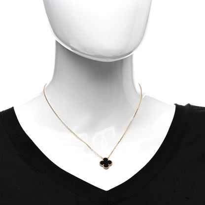 Van Cleef & Arpels 18K Yellow Gold Black Onyx Vintage Alhambra Pendant Necklace 2 of 6