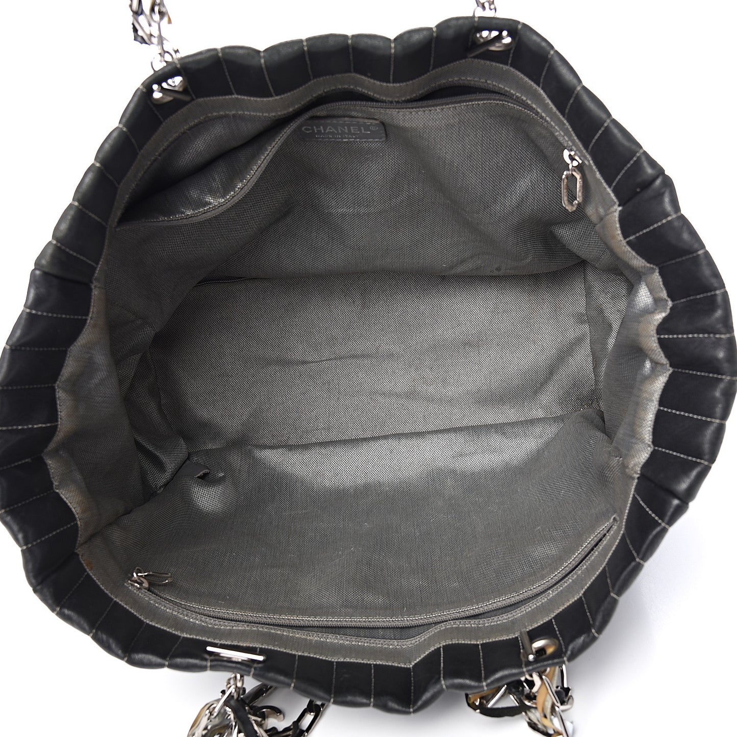 Lambskin Vertical Quilted Large Mademoiselle Tote Black