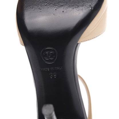 Chanel Lambskin Peep Toe Sandals 39 Beige Black 6 of 12