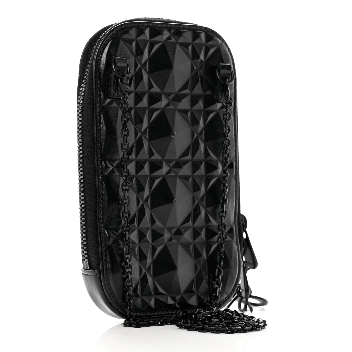 Calfskin Cannage Diamond Cannage Phone Holder Black