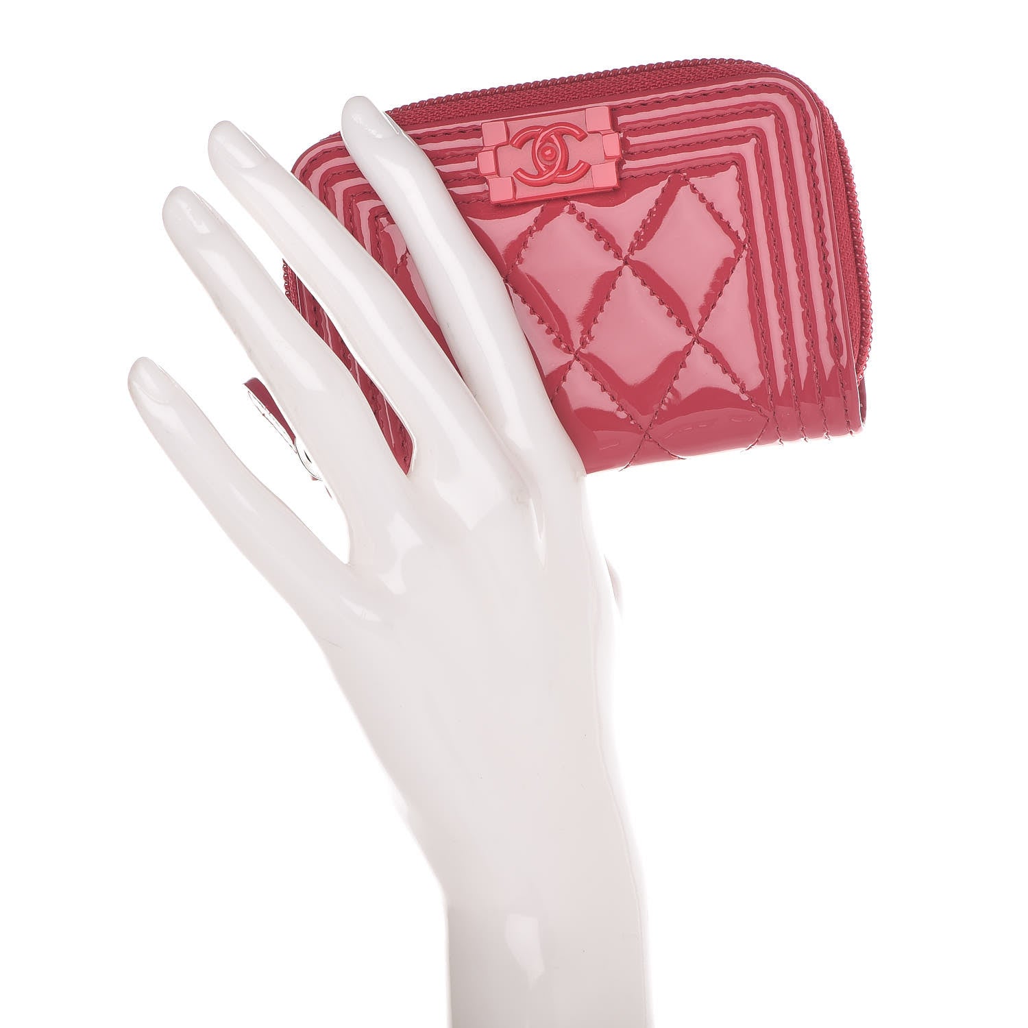 Chanel Patent Quilted Plexiglass Zip Around Boy Coin Purse Wallet Pink 2 of 9