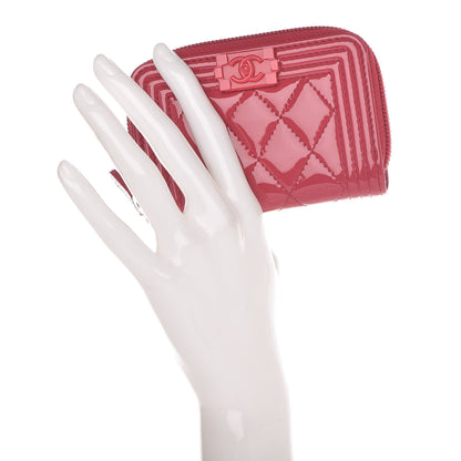 Chanel Patent Quilted Plexiglass Zip Around Boy Coin Purse Wallet Pink 2 of 9
