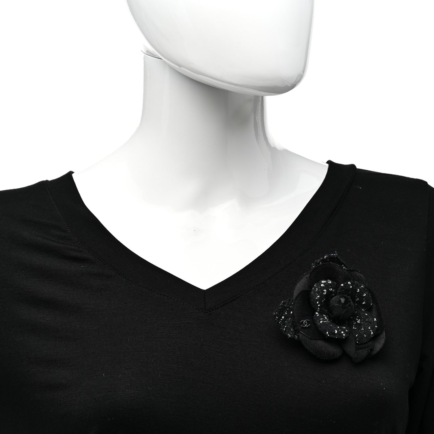 Tweed Camellia Pin Brooch Black