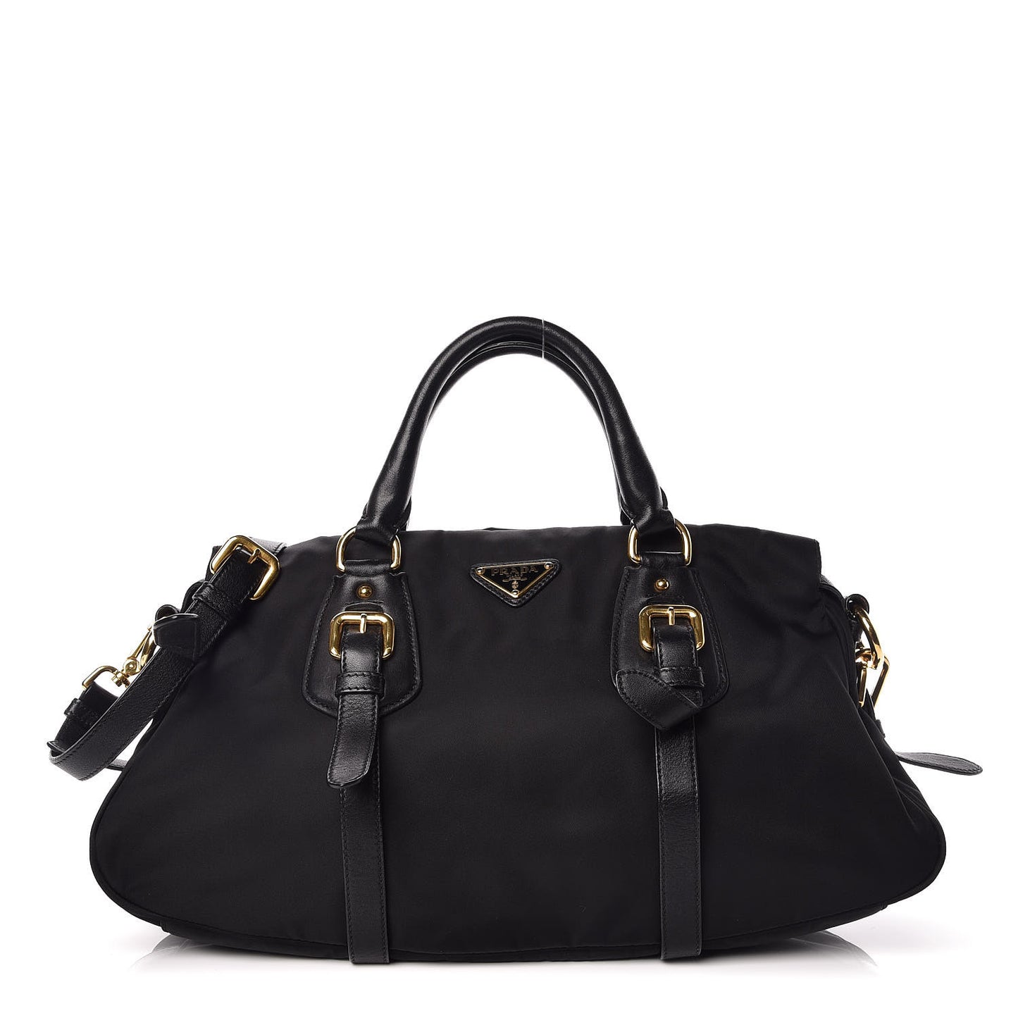 Nylon Tessuto Soft Calfskin Small Shopping Satchel Black