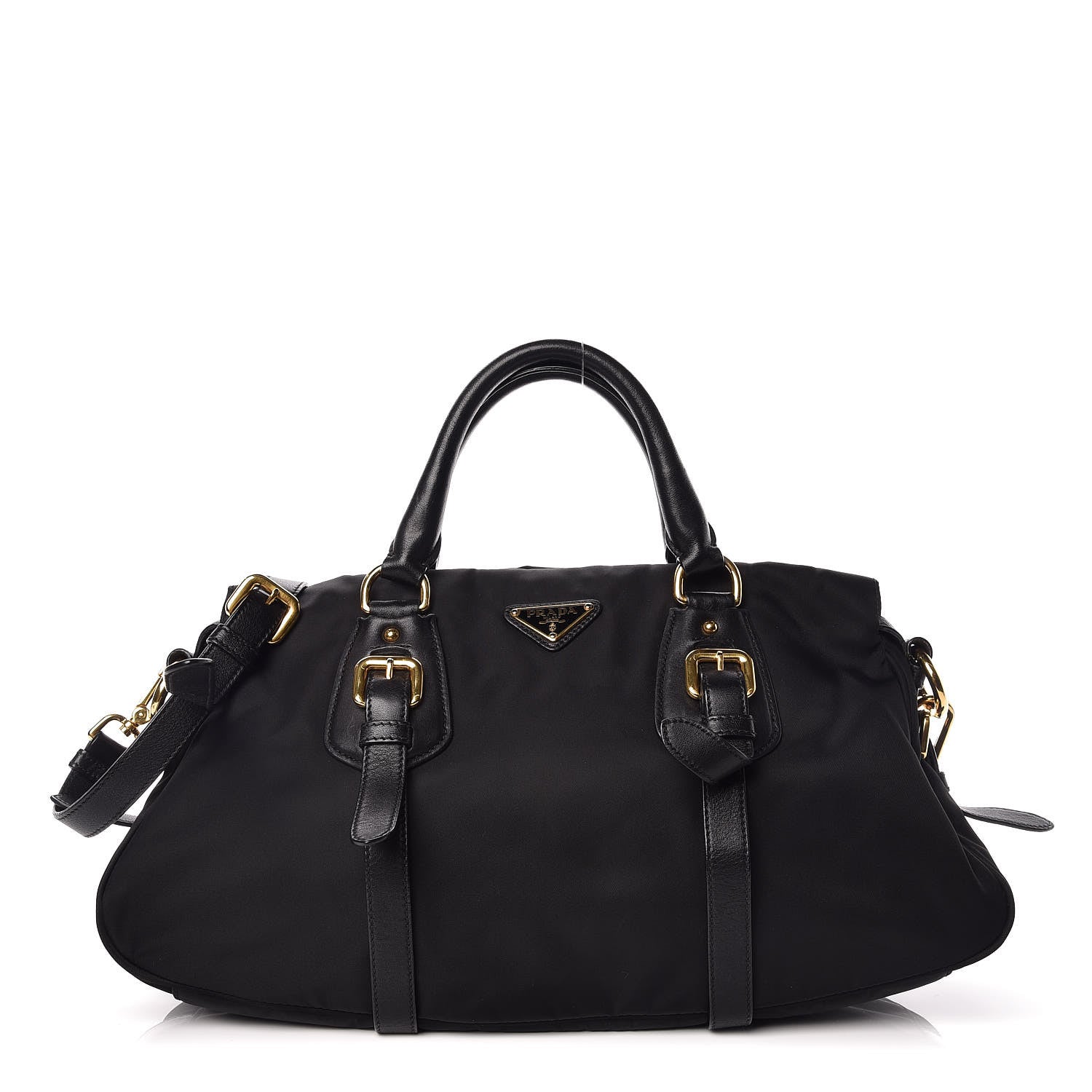 Prada Nylon Tessuto Soft Calfskin Small Shopping Satchel Black 1 of 11