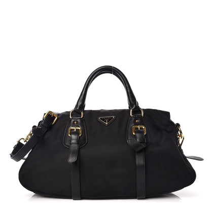 Prada Nylon Tessuto Soft Calfskin Small Shopping Satchel Black 1 of 11