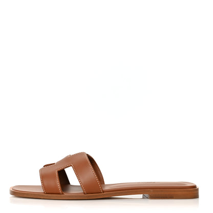 Hermes Box Calfskin Oran Sandals 38.5 Gold 1 of 9