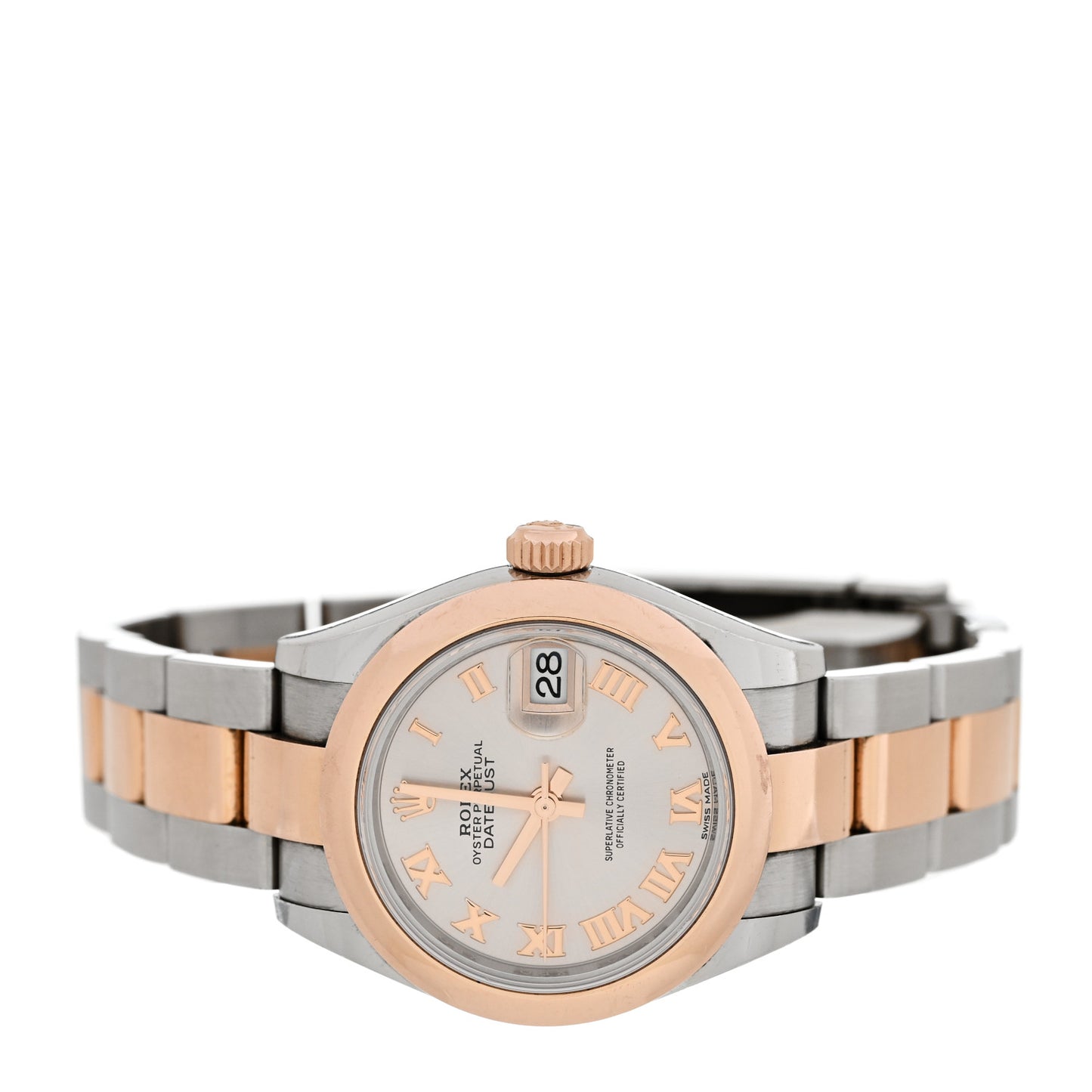 Stainless Steel 18K Everose Gold 28mm Oyster Perpetual Datejust Watch Silver Roman 279161