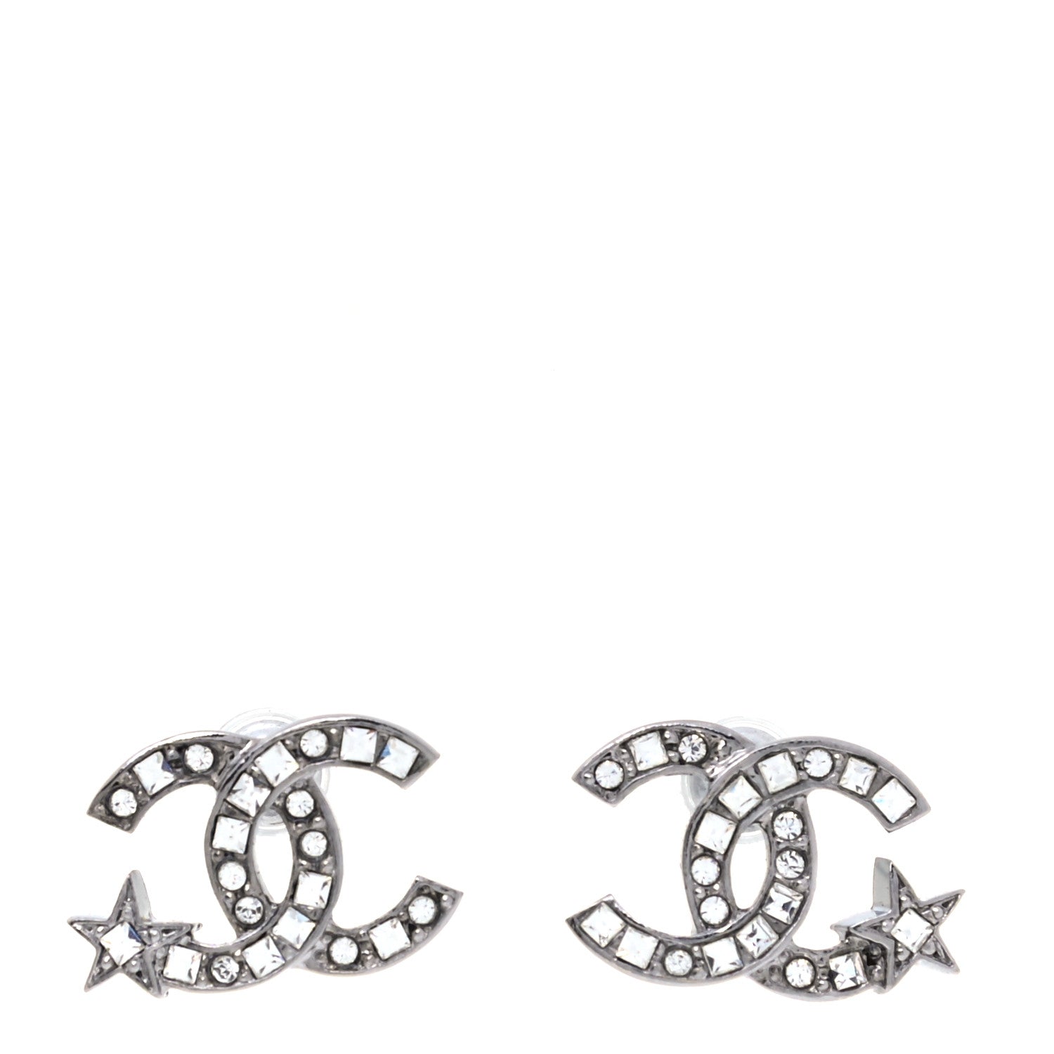 Chanel Crystal CC Starfall Earrings Silver 1 of 3