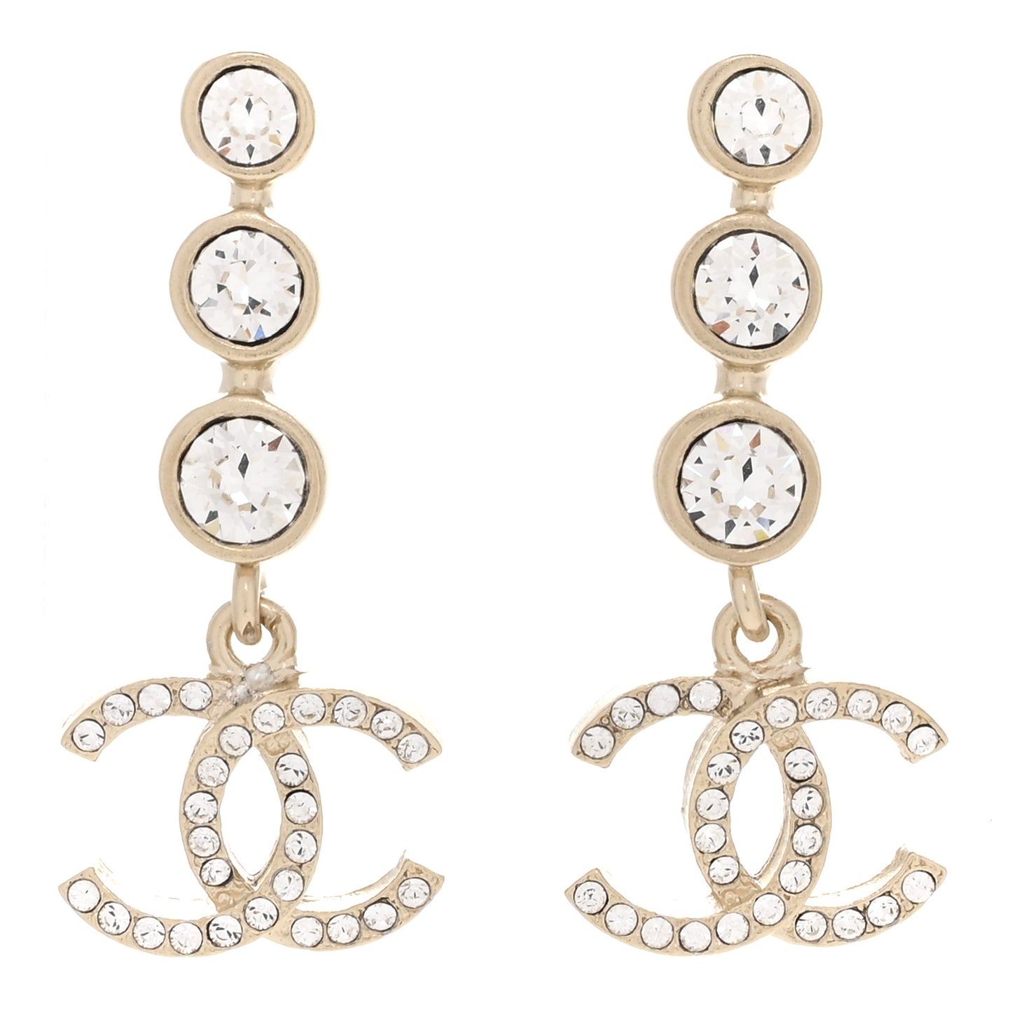 Crystal CC Drop Earrings Gold