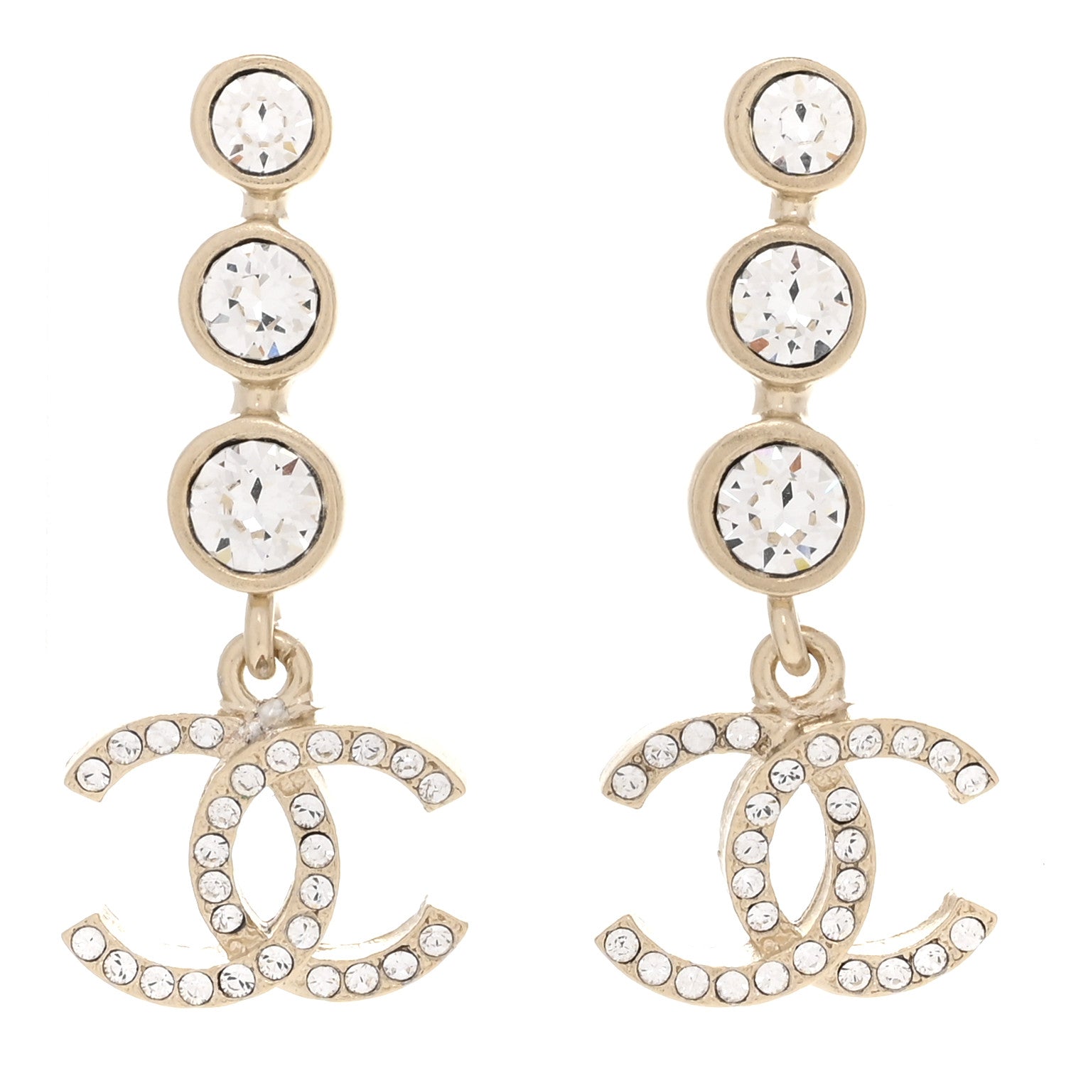 Chanel Crystal CC Drop Earrings Gold 1 of 5