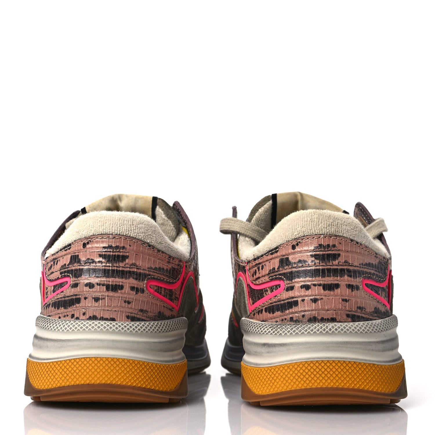 Gucci Suede Calfskin Tejus Printed Womens Ultrapace Sneakers 37.5 Pink Silver Oatmeal Yolk 6 of 11