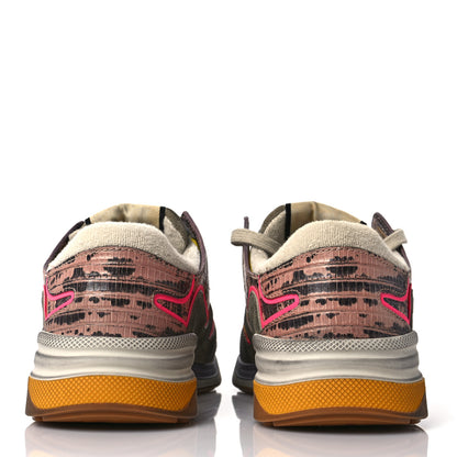 Gucci Suede Calfskin Tejus Printed Womens Ultrapace Sneakers 37.5 Pink Silver Oatmeal Yolk 6 of 11