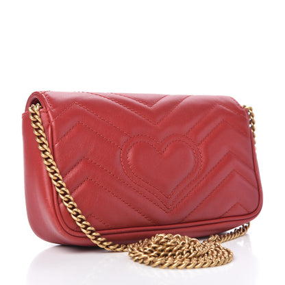 Gucci Calfskin Matelasse Super Mini GG Marmont Shoulder Bag Hibiscus Red 3 of 10