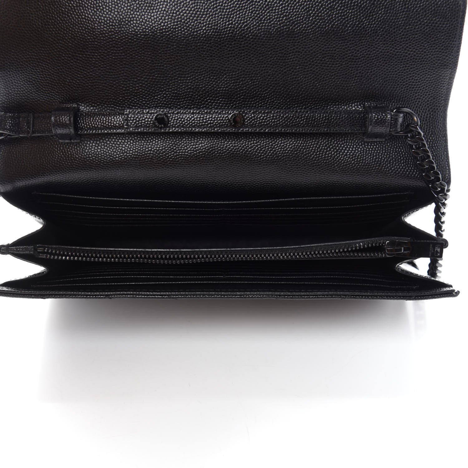 Saint Laurent Grain De Poudre Matelasse Chevron Monogram Chain Wallet Black 5 of 11