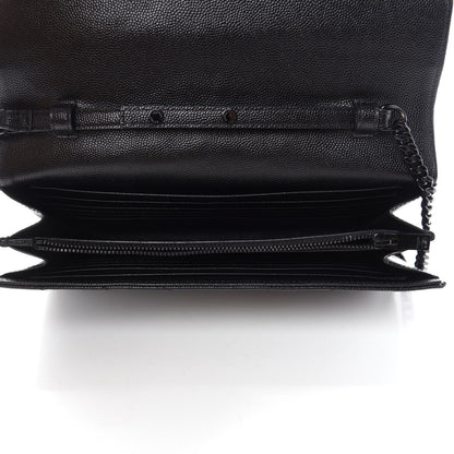 Saint Laurent Grain De Poudre Matelasse Chevron Monogram Chain Wallet Black 5 of 11