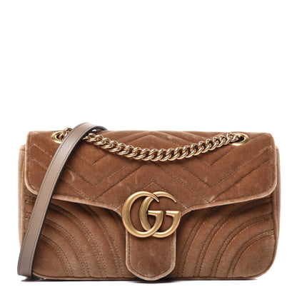 Gucci Velvet Matelasse Small GG Marmont Shoulder Bag Taupe 1 of 11
