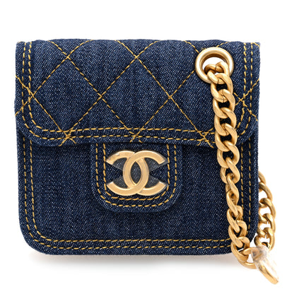Chanel Denim Quilted Double You Flap Bag Charm Blue 1 of 8