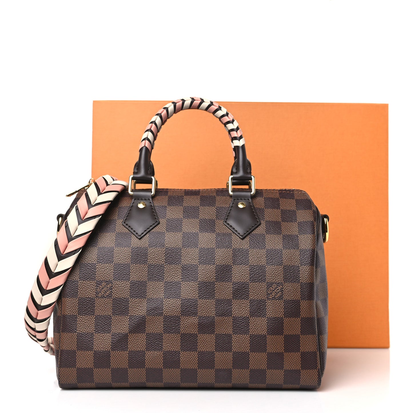 Damier Ebene Braided Speedy Bandouliere 25 Pink