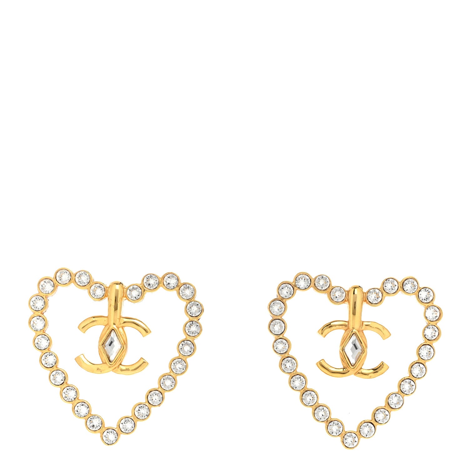 Chanel Crystal Heart CC Earrings Gold 1 of 4