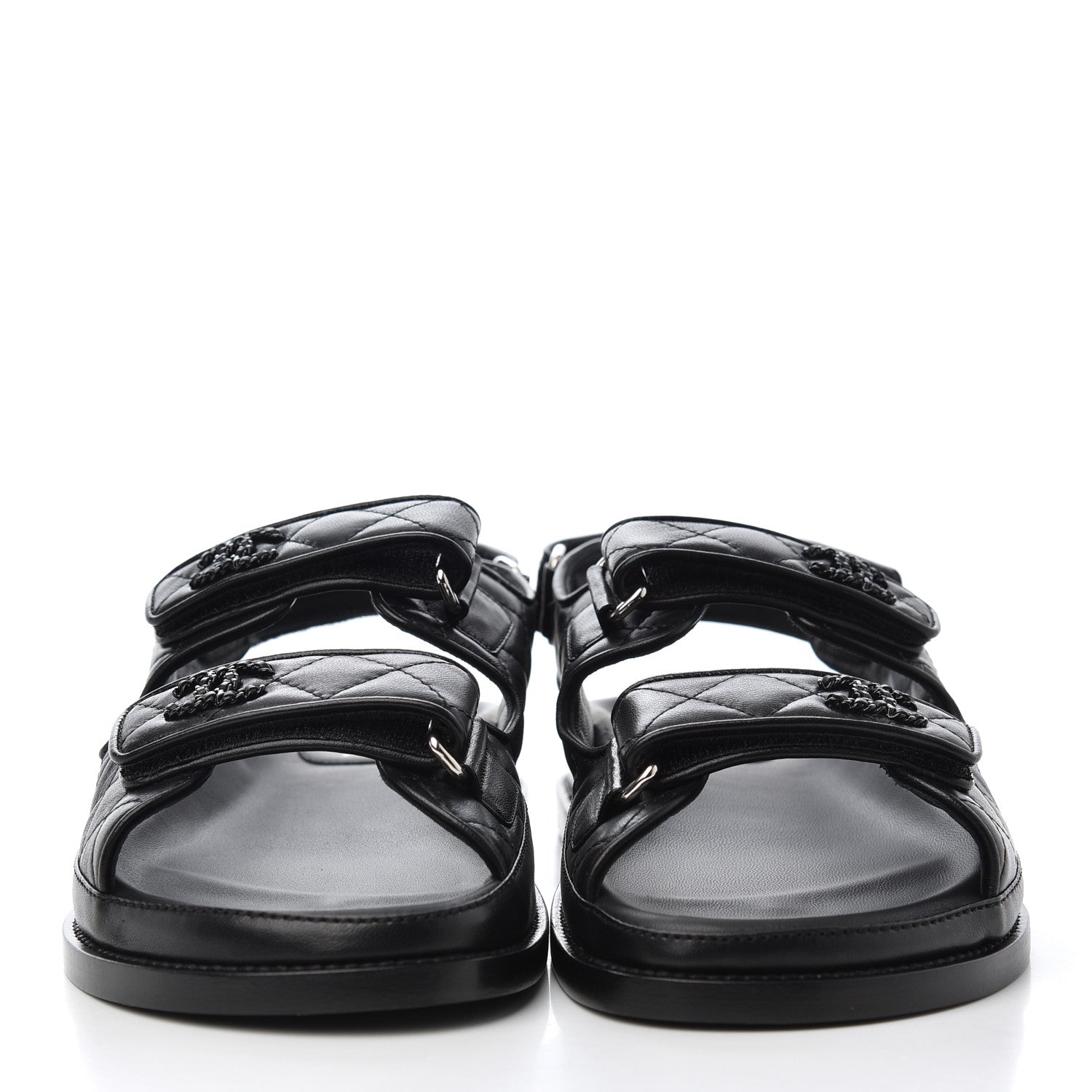 Chanel Lambskin Velcro Dad Sandals 37 Black 2 of 11