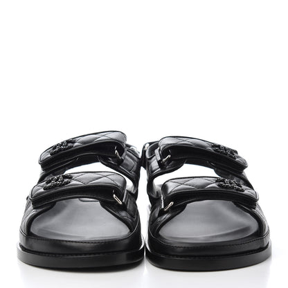 Chanel Lambskin Velcro Dad Sandals 37 Black 2 of 11