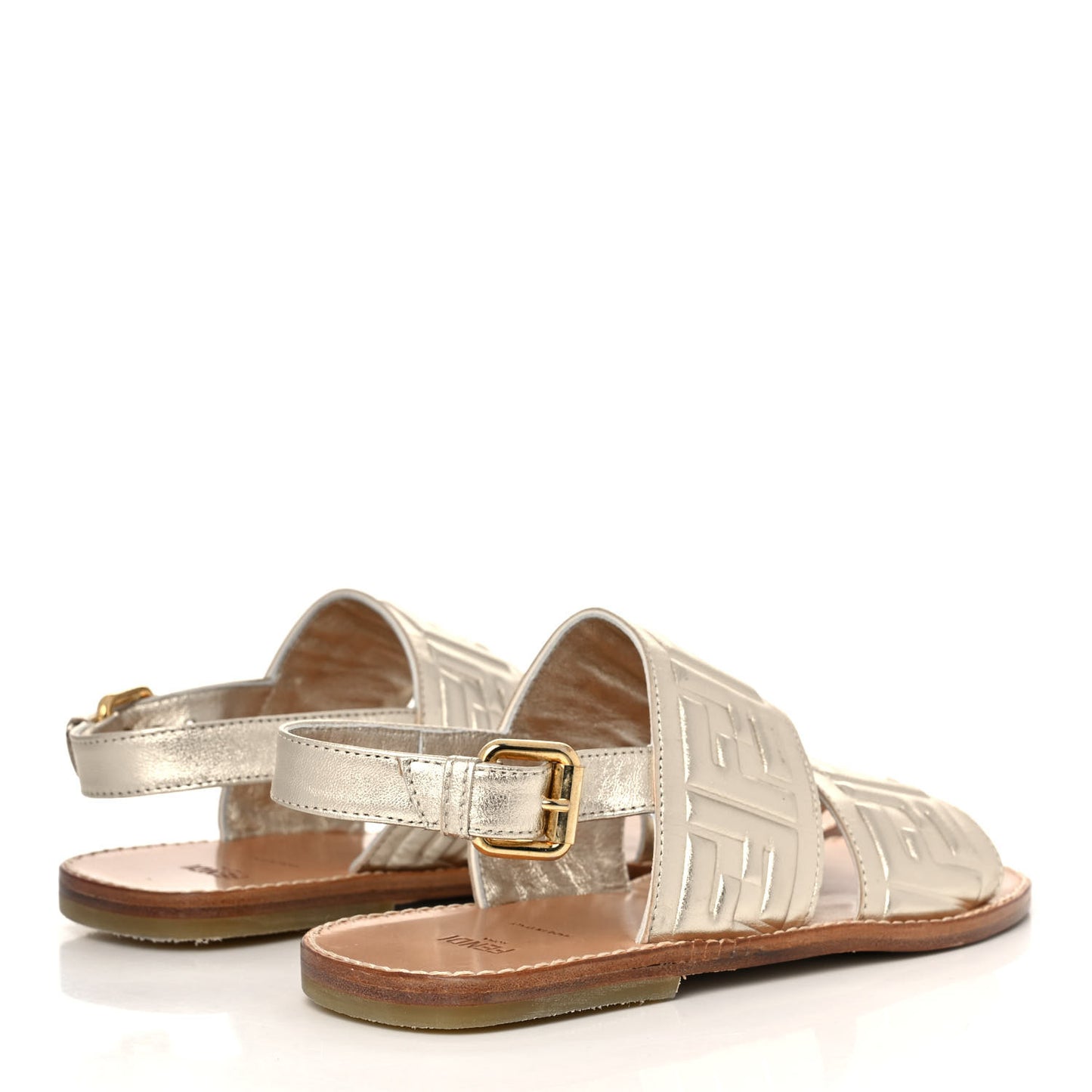 Metallic Nappa FF Embossed Slingback Slide Sandals 36 Gold