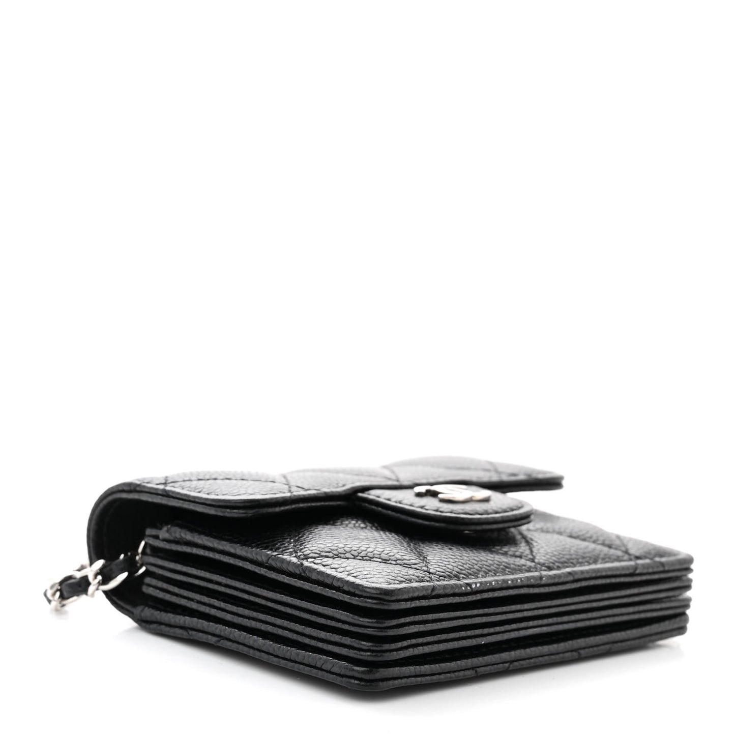 Caviar Quilted Flap Card Holder On Chain Black