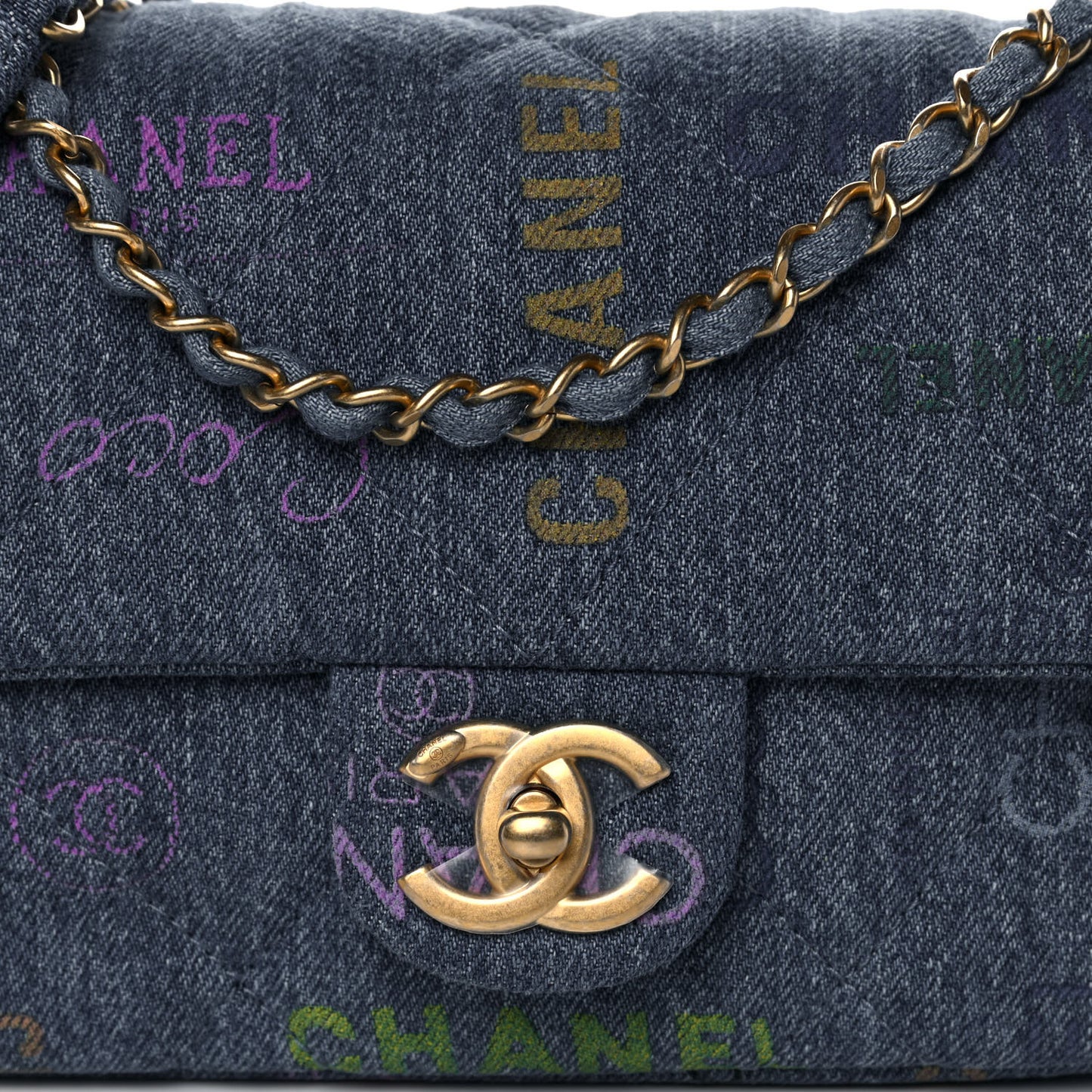 Denim Quilted Mini Denim Mood Rectangular Flap Blue Multicolor