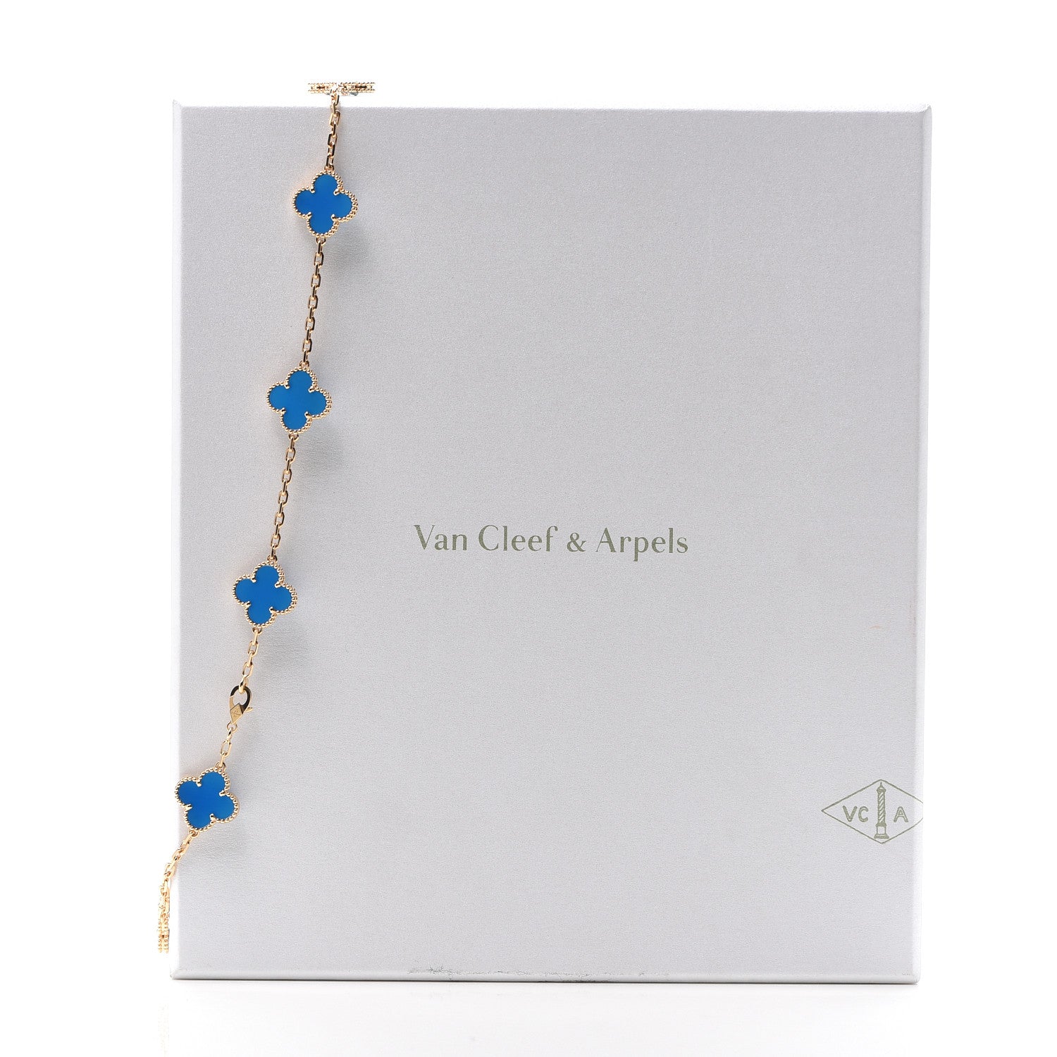 Van Cleef & Arpels 18K Yellow Gold Blue Agate 10 Motifs Vintage Alhambra Necklace 7 of 7