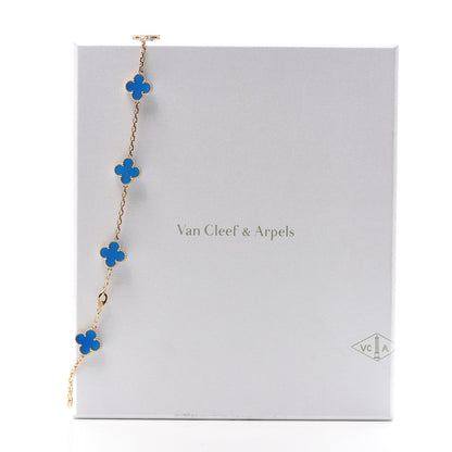 Van Cleef & Arpels 18K Yellow Gold Blue Agate 10 Motifs Vintage Alhambra Necklace 7 of 7