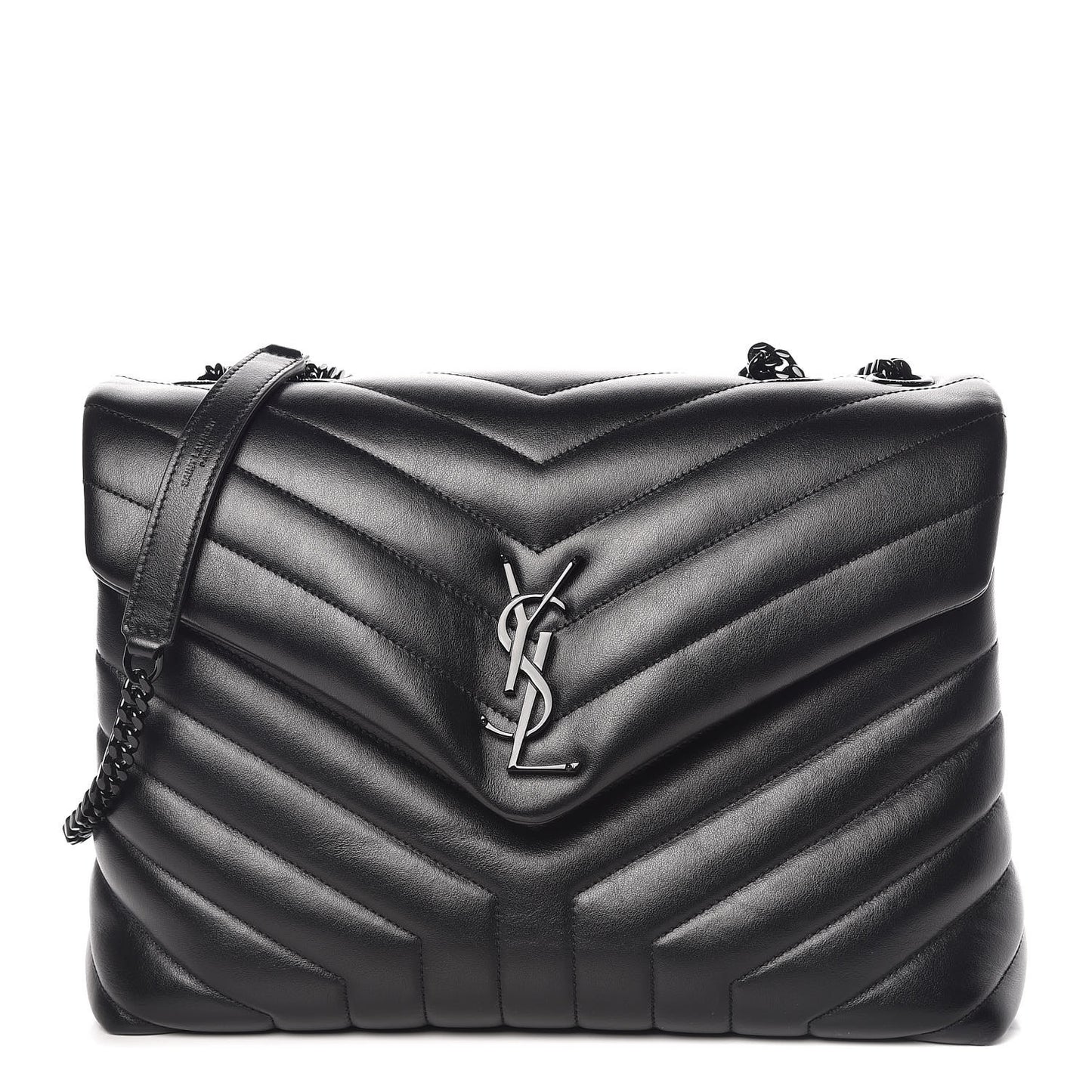 Calfskin Y Quilted Monogram Medium Loulou Chain Satchel Black