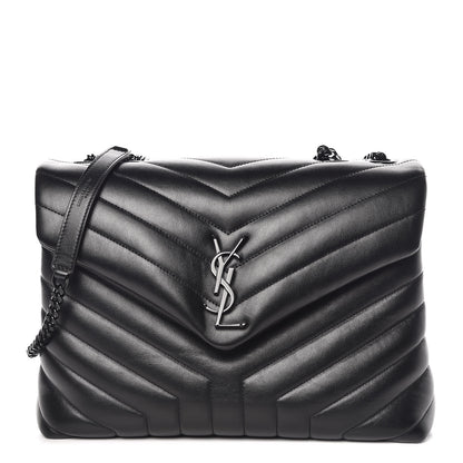 Saint Laurent Calfskin Y Quilted Monogram Medium Loulou Chain Satchel Black 1 of 11