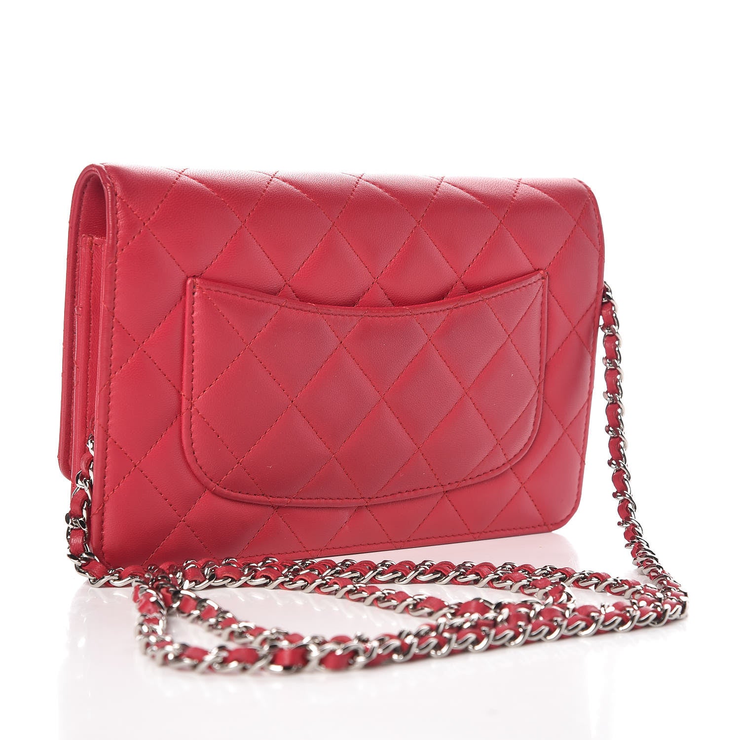 Chanel Lambskin Quilted Wallet On Chain WOC Dark Pink 3 of 11