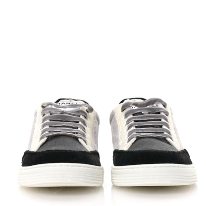 Chanel Velvet Womens Logo Sneakers 40 White Black Grey 3 of 9