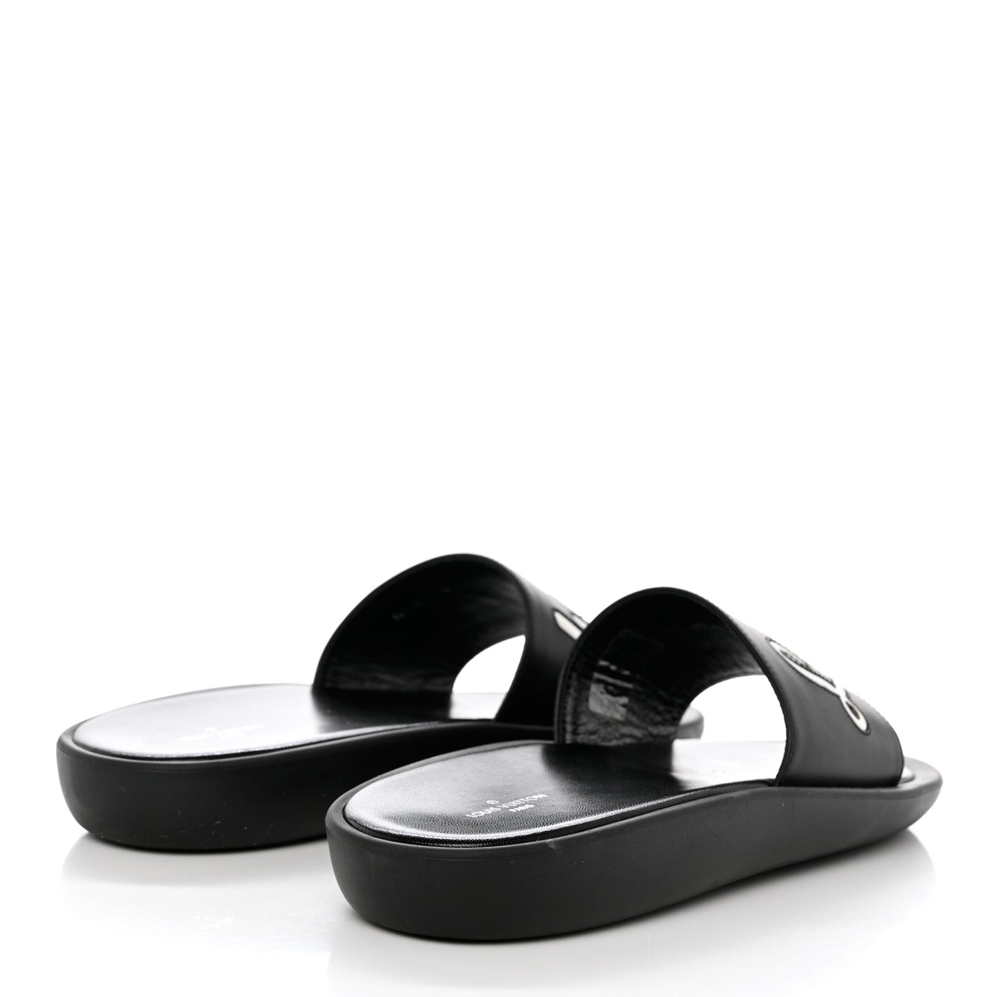 Calfskin Logo Sunbath Slide Sandals 38 Black