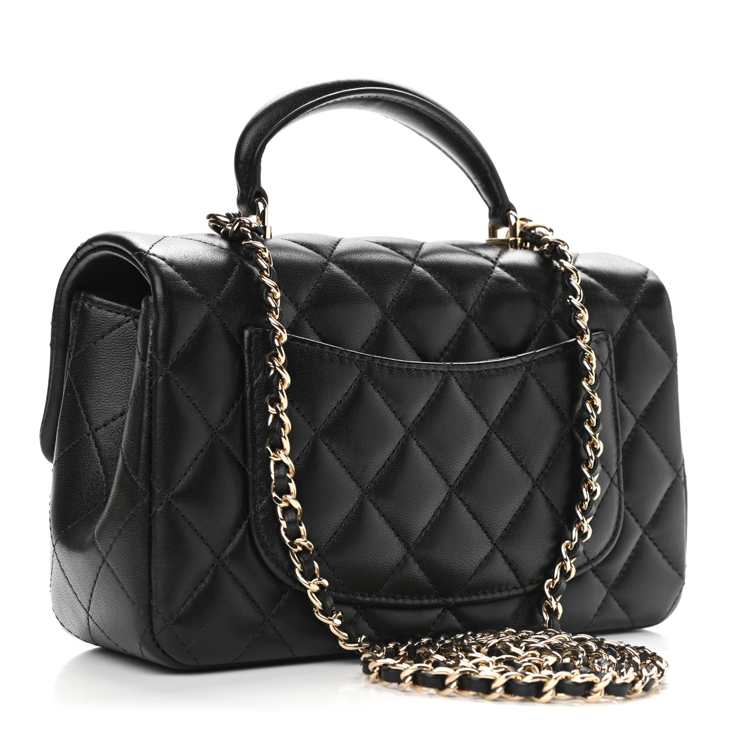 Lambskin Quilted Mini Top Handle Rectangular Flap Black