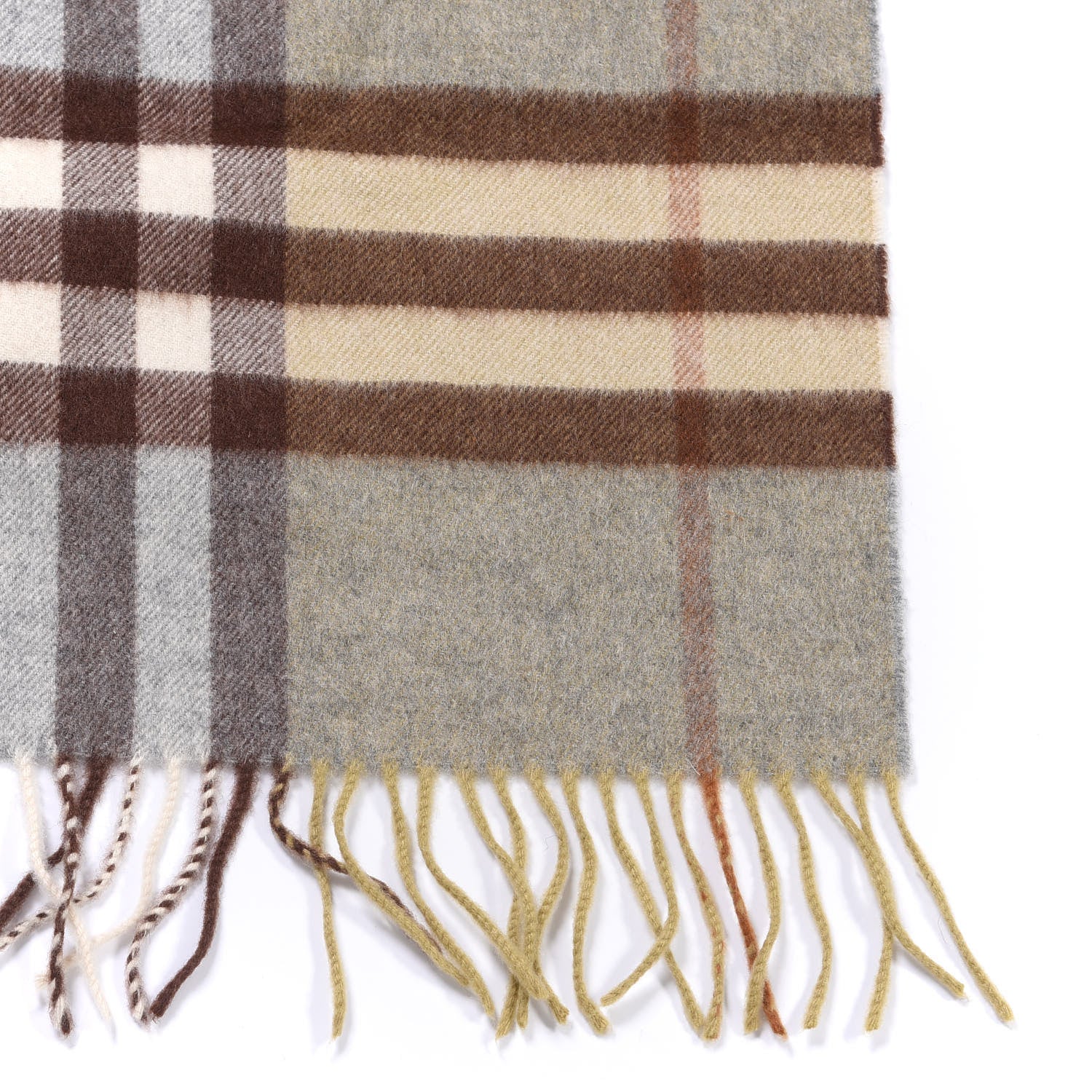 Burberry Cashmere Giant Check Fringe Scarf Green 2 of 4