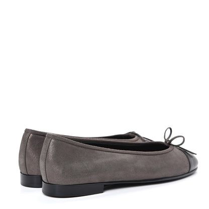 Chanel Metallic Lambskin Cap Toe CC Ballerina Flats 37 Brown Black 4 of 10