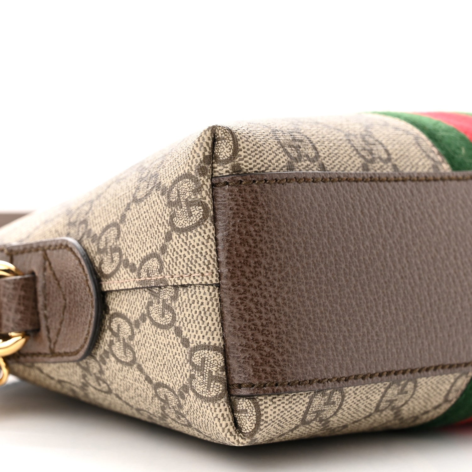 Gucci GG Supreme Monogram Textured Dollar Calfskin Web Small Ophidia Dome Shoulder Bag Beige Ebony New Acero 9 of 10