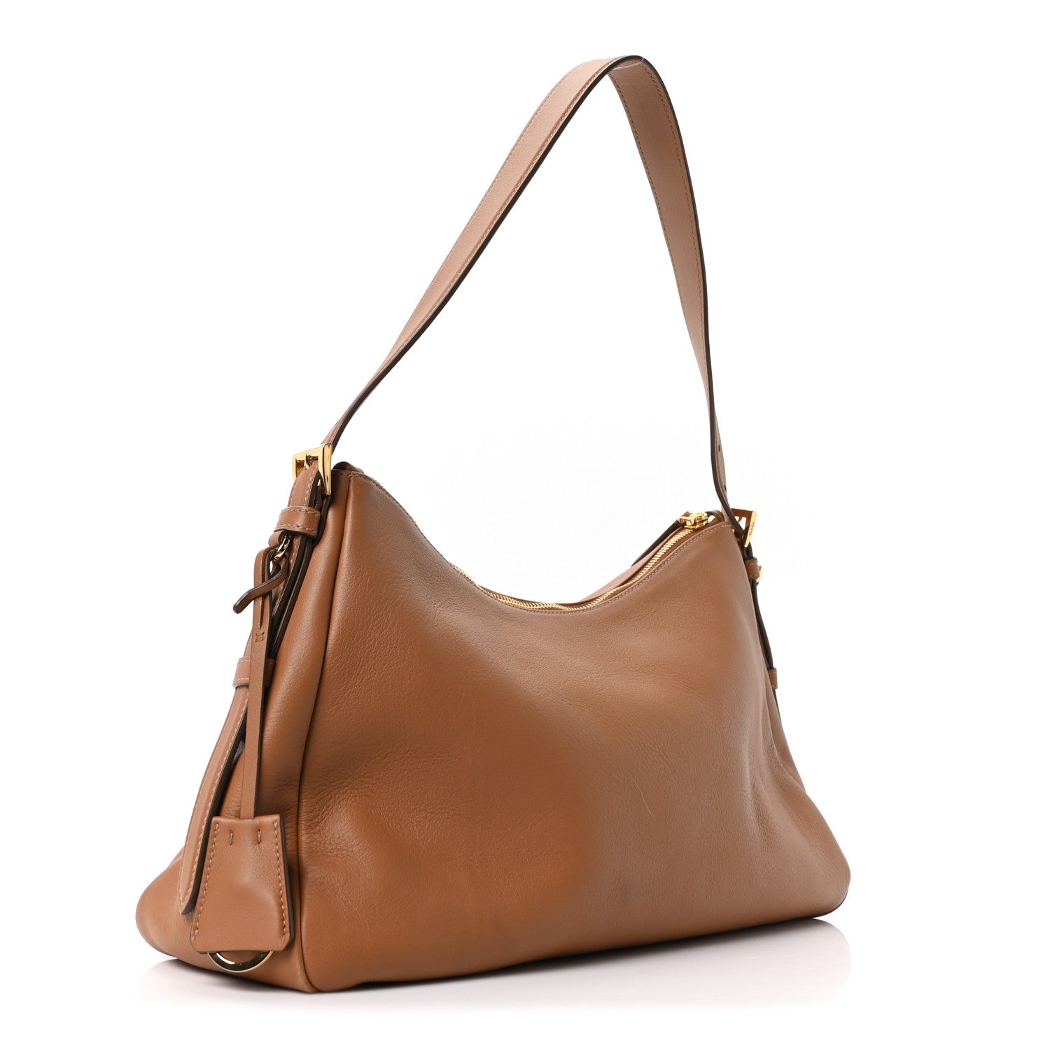 Prada Soft Calfskin Large Aimee Shoulder Bag Caramel 3 of 9