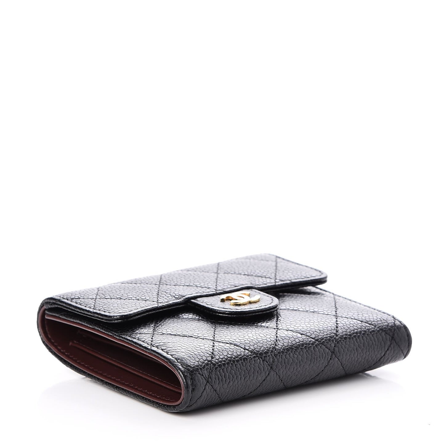 Caviar Quilted Compact Flap Wallet Black
