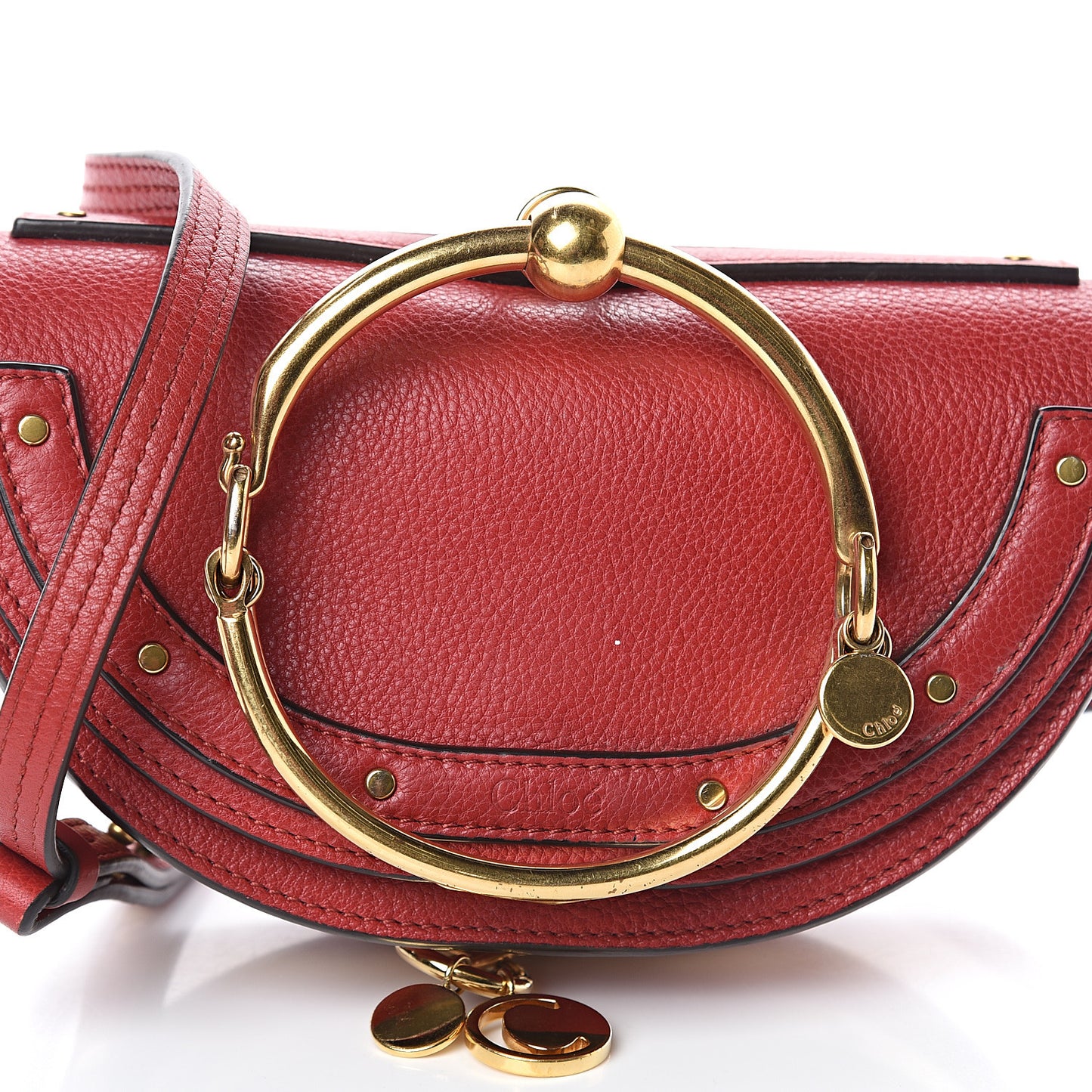 Calfskin Small Nile Bracelet Minaudiere Bag Dahlia Red