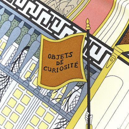 Hermes Silk Objets de Curiosite Scarf 90 Bleu Gris Jaune Soufre Rose 5 of 5