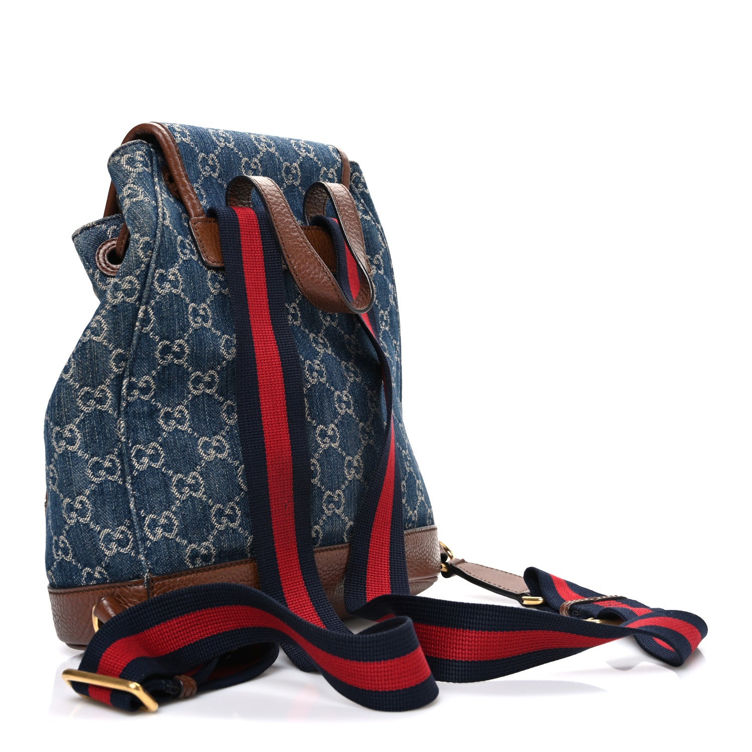 Gucci New Denim GG Monogram Retro Interlocking G Buckle Backpack Blue Tea Cuir 3 of 10